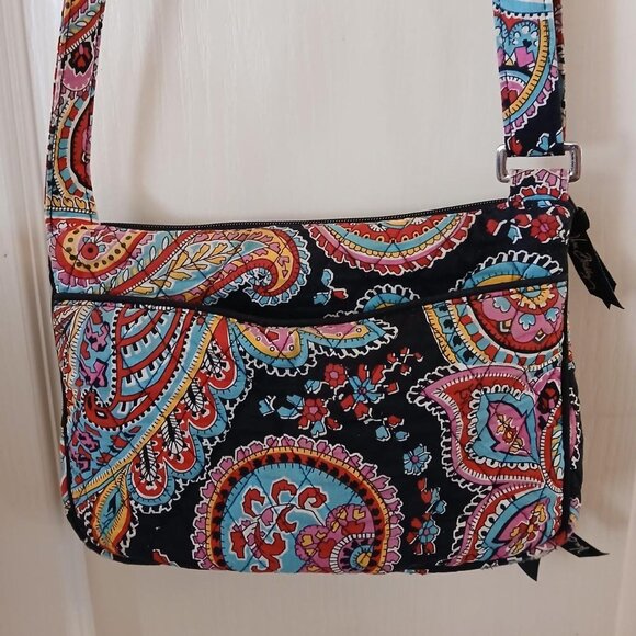 Vera Bradley black and multi-colored paisley quilted crossbody bag wallet pocket - Picture 3 of 8